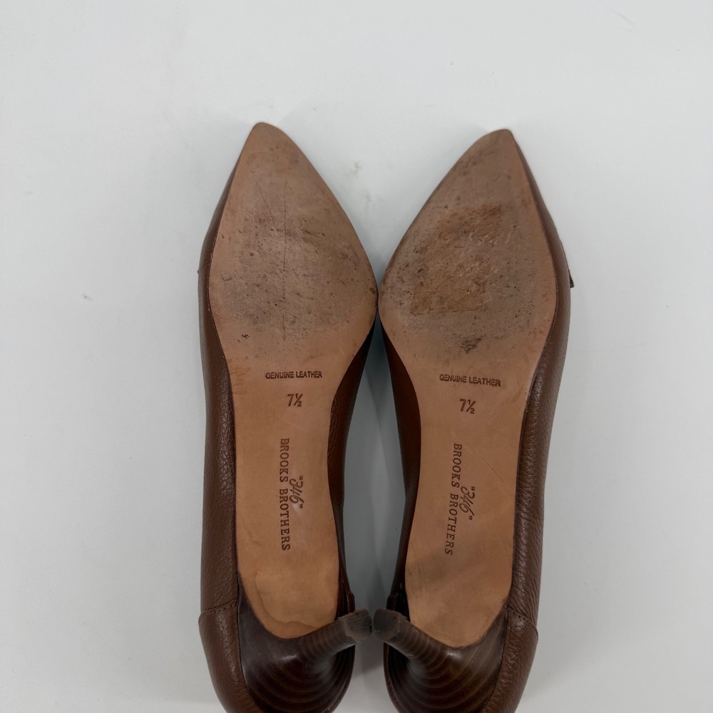 Brooks Brothers Brown Leather Pointed Toe Kitten Heel Pumps - Picture 7 of 8